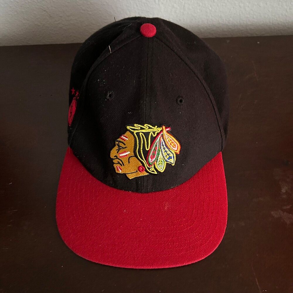 Chicago Blackhawks Hat 47 Brand Vintage Hockey NHL Snapback Cap Black Red Mens